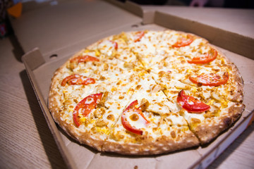 Italian pizza in the in delivery box 