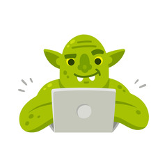 Internet troll with laptop - obrazy, fototapety, plakaty
