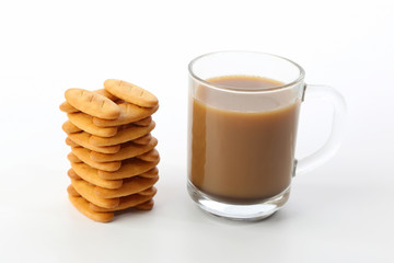 cup of hot coffee with biscuits