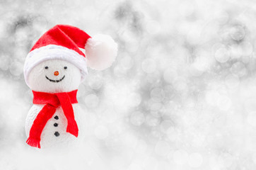 Christmas background - Cute Snowman with red scarf and red hat o
