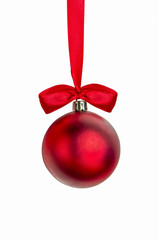 Red Christmas ball with red ribbon with clipping path