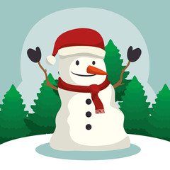 happy merry christmas snowman character vector illustration design