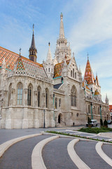 Back of famous colorful Matthias Church in Budapest, Hungary
