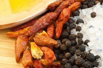 macro of spices and oil