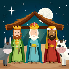 happy merry christmas manger character vector illustration design