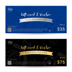 Gift card and voucher template with blue and black background in