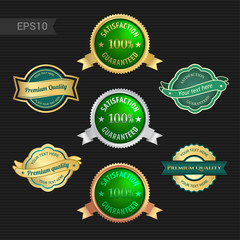 Set of satisfaction guarantee and premium quality emblem or badge