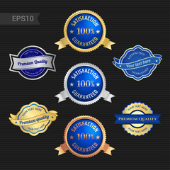 Set of satisfaction guarantee and premium quality emblem or badge
