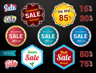 Set of retro promotion discount sale and guarantee tag banner label