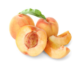 Juicy ripe peaches isolated on white