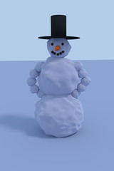 3D-Rendering von lächelndem Schneemann mit schwarzem Hut