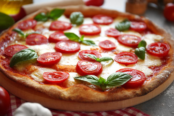 Delicious pizza, closeup