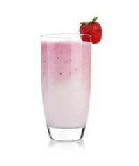 Milk cocktail with strawberry isolated on white
