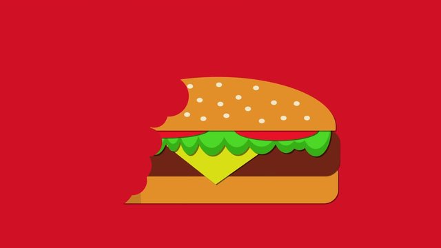 Beef burger appearing then eaten motion graphic keyable background