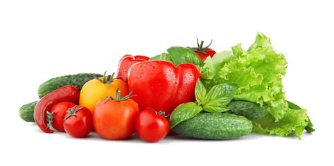 Fototapeta na wymiar Fresh natural ingredients for salad isolated on white