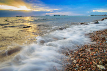 beautiful sea scape and sun set sky by long exposure photography