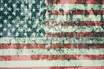 USA flog overlay on old color skin on cement wall texture for background use