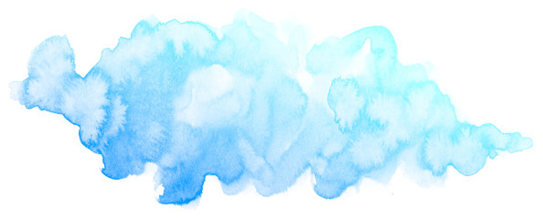Abstract blue watercolor on white background.The color splashing on the paper.It is a hand drawn.