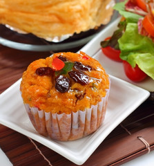 Fruits cake in cup.