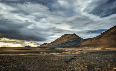 Stormy Skies above Icelandic Volcanoes near the Ring Road