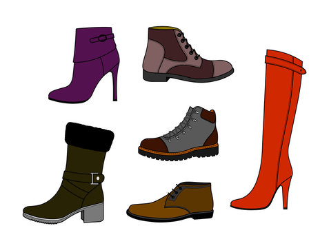 set of fashionable winter shoes