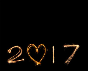 happy new years 2017 fireworks Sparkle alphabet on black background.HAPPY NEW YEAR 2017 concept.