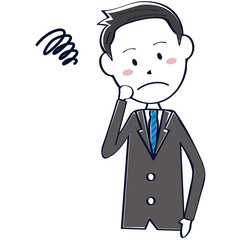 かわいい　さわやかビジネスマン　線画　短髪黒髪 上半身　困る