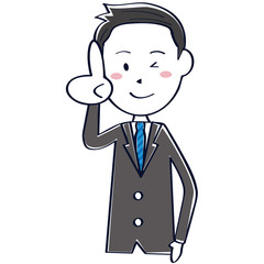 かわいい　さわやかビジネスマン　線画　短髪黒髪 上半身　一番