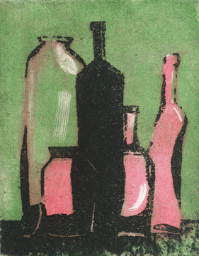 иллюстрация натюрморт с бутылками