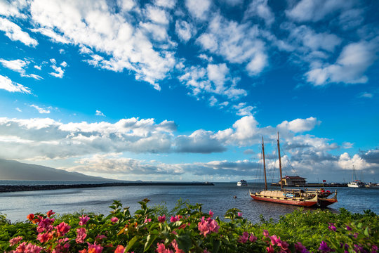 Hawaiian Voyaging Canoe With Tropical Flowers