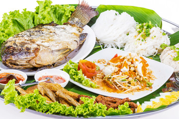 Fried fish with salad from Thai food