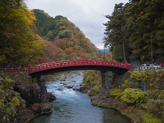 Fototapeta na wymiar Shinkyo Bridge during Autumn in Nikko, Tochigi, Japan