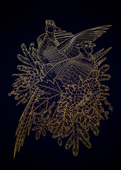 Graphic art with pheasants