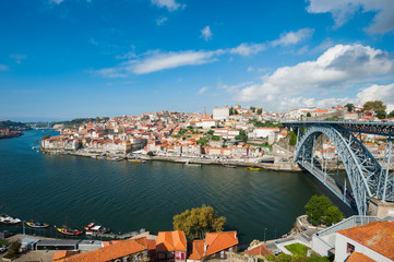 Travel,Portugal,Porto Douro river and landscape /world heritage の街Porto を流れるDouro 川とそれにかかるDom Luis 1 bridge の光景