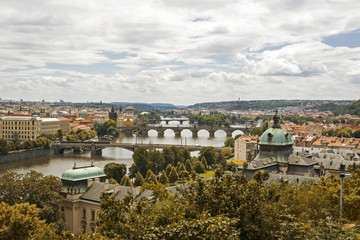 Fototapeta na wymiar view of bridges on the Vltava river and of the historical center of Prague