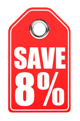 Discount 8 percent off. 3D illustration on white background.
