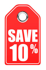 Discount 10 percent off. 3D illustration on white background.