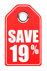 Discount 19 percent off. 3D illustration on white background.