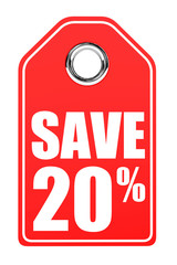 Discount 20 percent off. 3D illustration on white background.