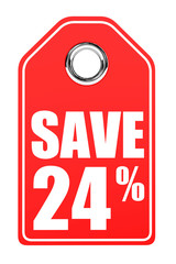 Discount 24 percent off. 3D illustration on white background.