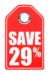 Discount 29 percent off. 3D illustration on white background.