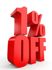 Discount 1 percent off. 3D illustration on white background.