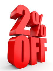 Discount 2 percent off. 3D illustration on white background.