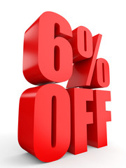 Discount 6 percent off. 3D illustration on white background.