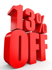 Discount 13 percent off. 3D illustration on white background.