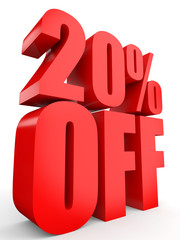 Discount 20 percent off. 3D illustration on white background.