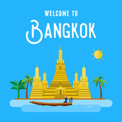 Obraz premium Flat design, Wat Arun - The Temple of Dawn in Bangkok, Thailand