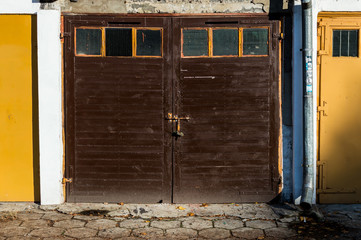 Obraz na płótnie Canvas Old wooden color garage door.
