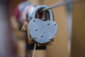 Heart shape door lock . Shallow depth of field, close up
