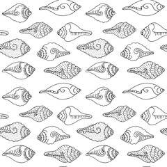 Vector Pattern With Sea Shells. Geometric Wave Background. Stylish Modern Print. Cute Background For Texture. Cute Background For Fabric. Hand Drawn. Sea Shells Print.